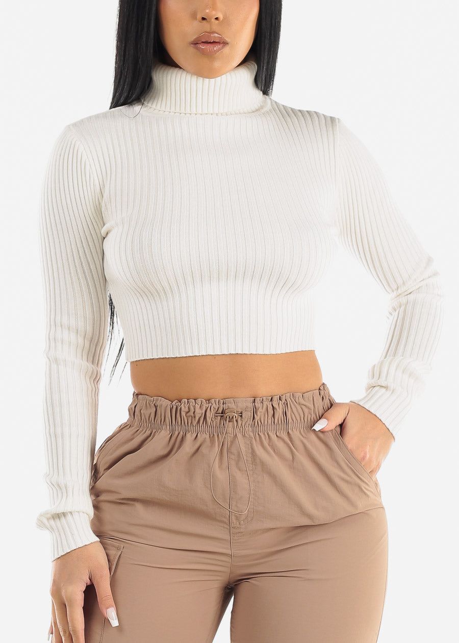 White Ribbed Turtleneck Cropped Sweater sold by Moda product image thumbnail 4