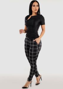 Black Silky Stretchy Ruched Short Sleeve Top sold by Moda