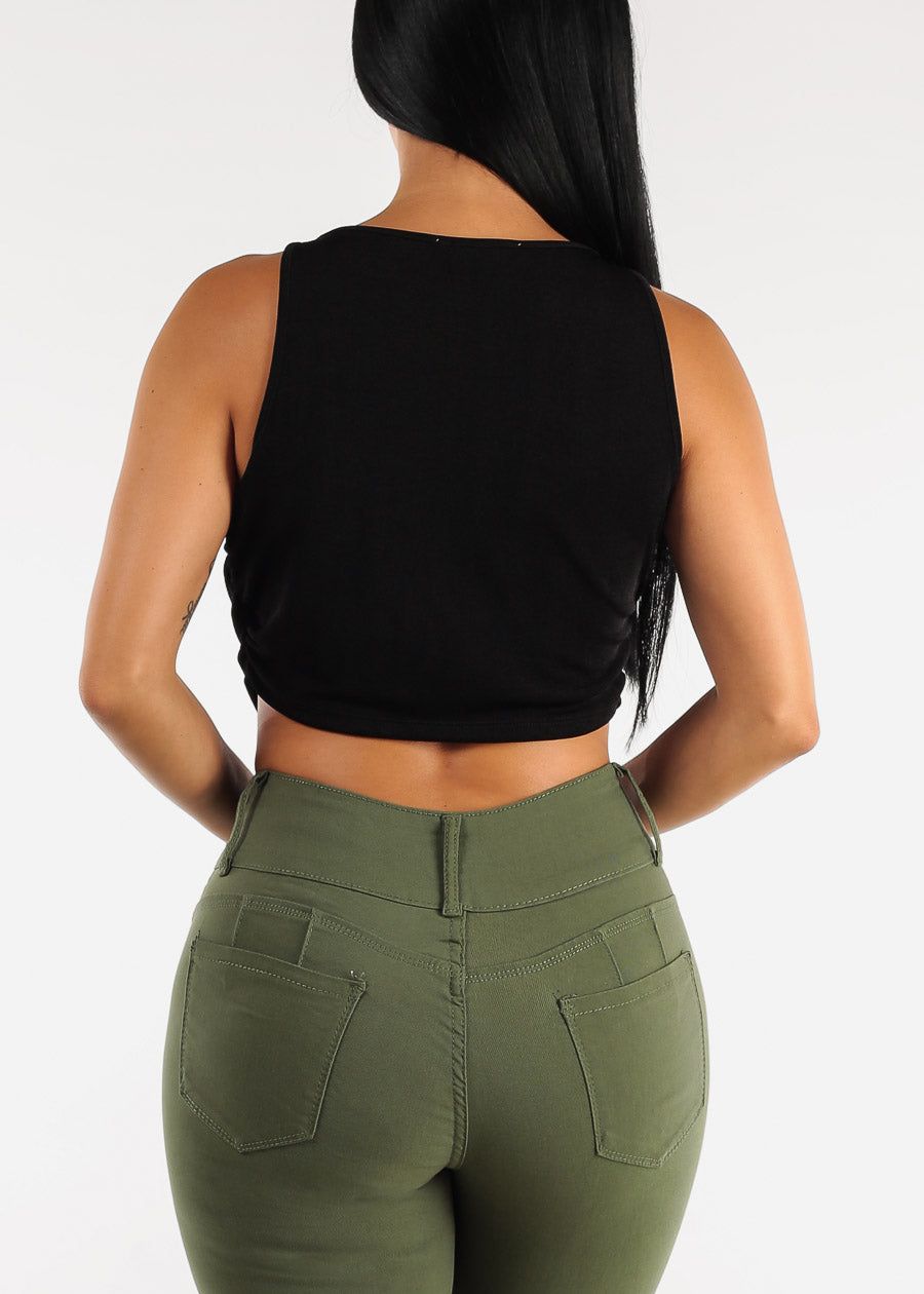 Black Sleeveless Cowl Neckline Fitted Crop Top sold by Moda product image thumbnail 4