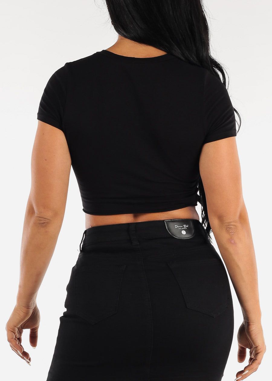 Short Sleeve Cut Out Black Graphic Crop Top "Make Your Choice" sold by Moda product image thumbnail 4