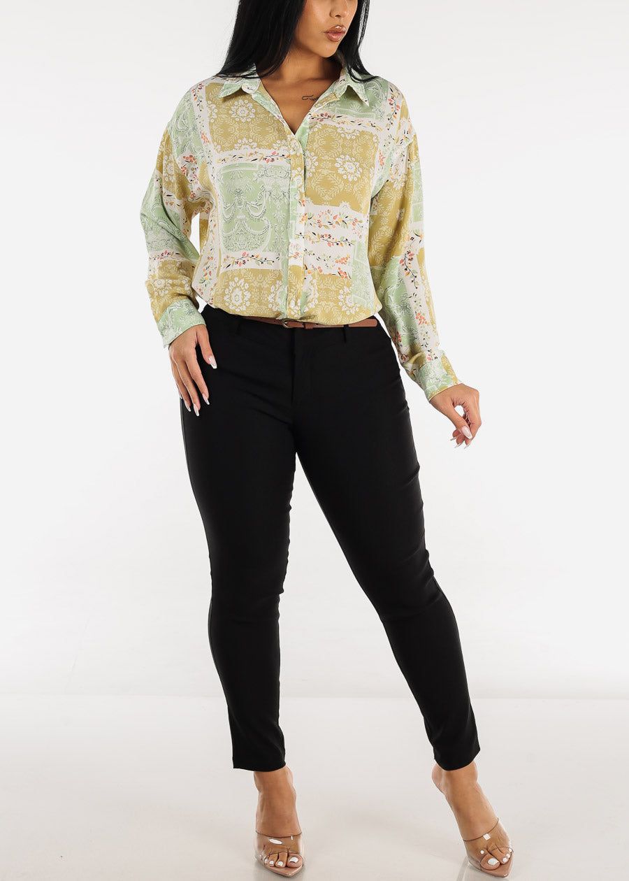 Black Mid Rise Twill Dressy Skinny Pants w Belt sold by Moda product image thumbnail 2