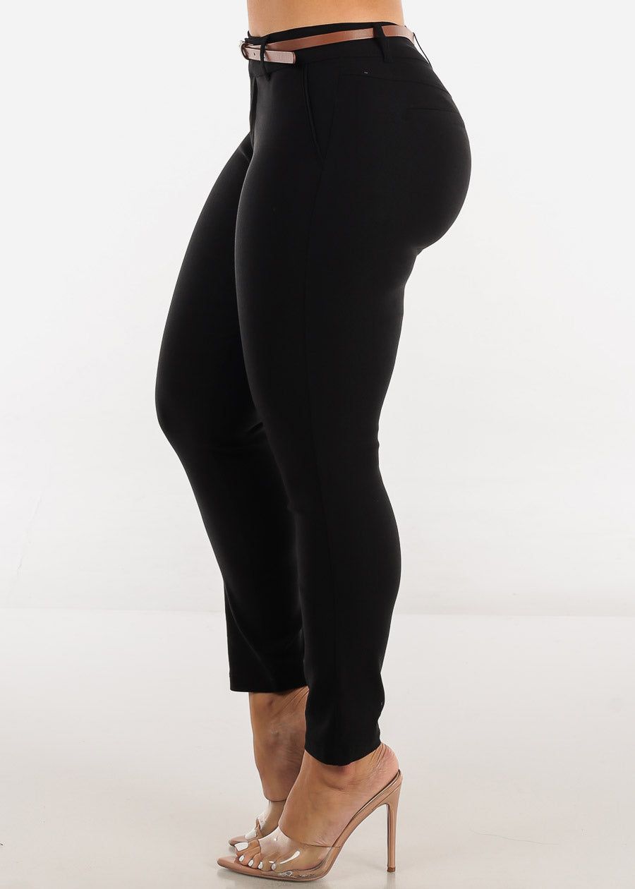Black Mid Rise Twill Dressy Skinny Pants w Belt sold by Moda product image thumbnail 3