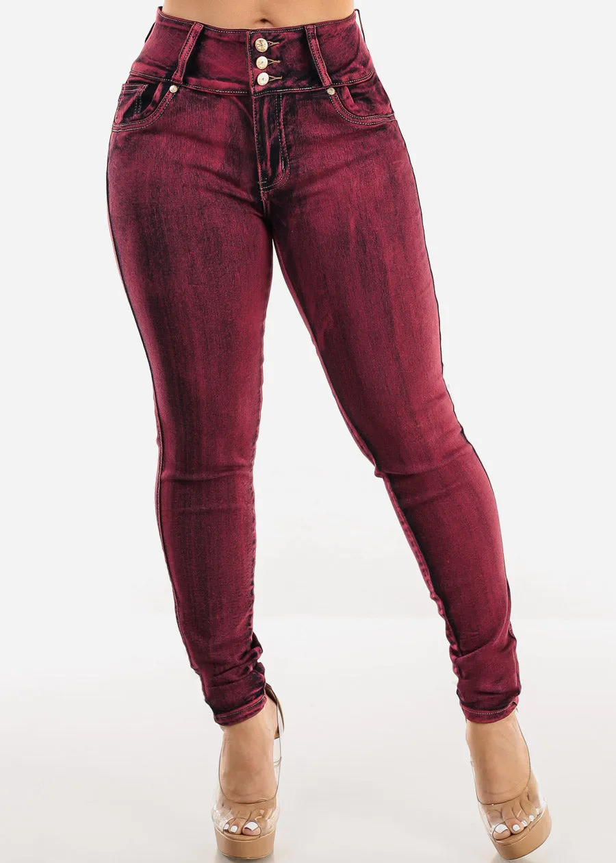 Butt Lift High Waist Skinny Jeans Red Acid Wash sold by Moda product image thumbnail 3