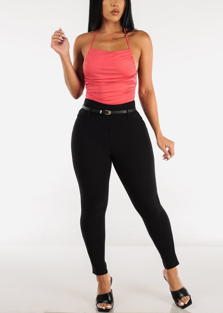 Halter Ruched Thong Bodysuit Coral sold by Moda product image thumbnail 3