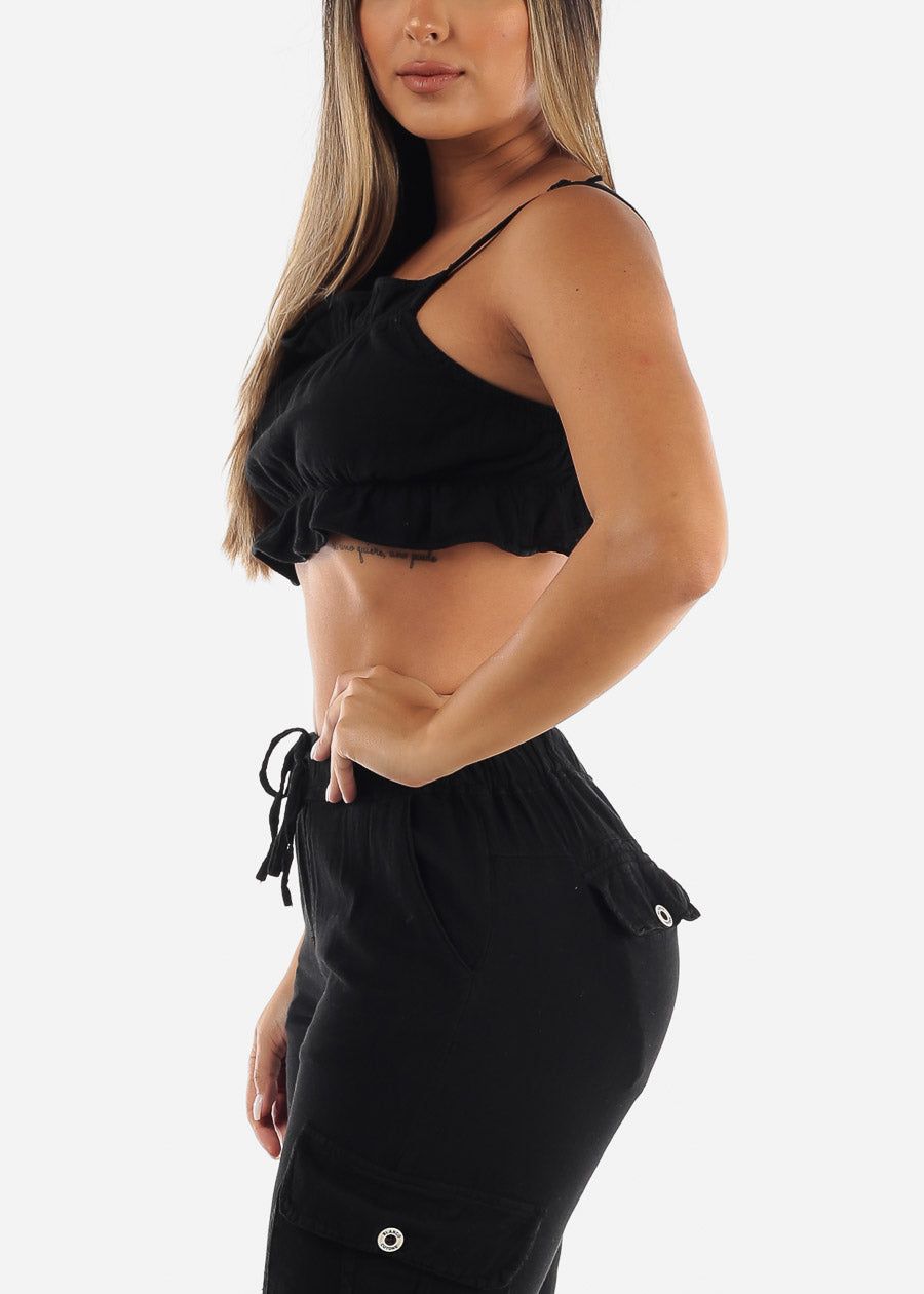 Sleeveless Ruffled Crop Top Linen Pima Cotton Black sold by Moda product image thumbnail 5