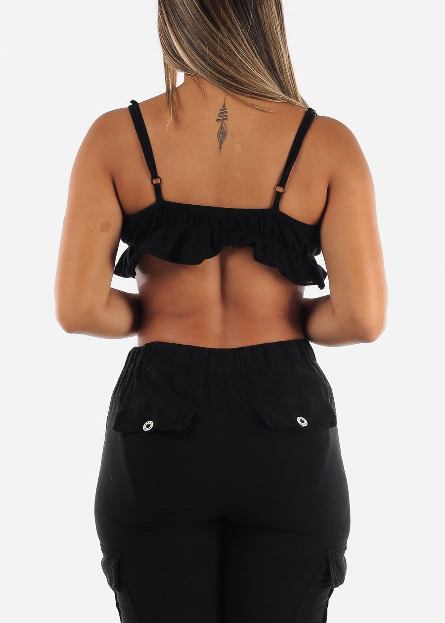 Sleeveless Ruffled Crop Top Linen Pima Cotton Black sold by Moda product image thumbnail 6