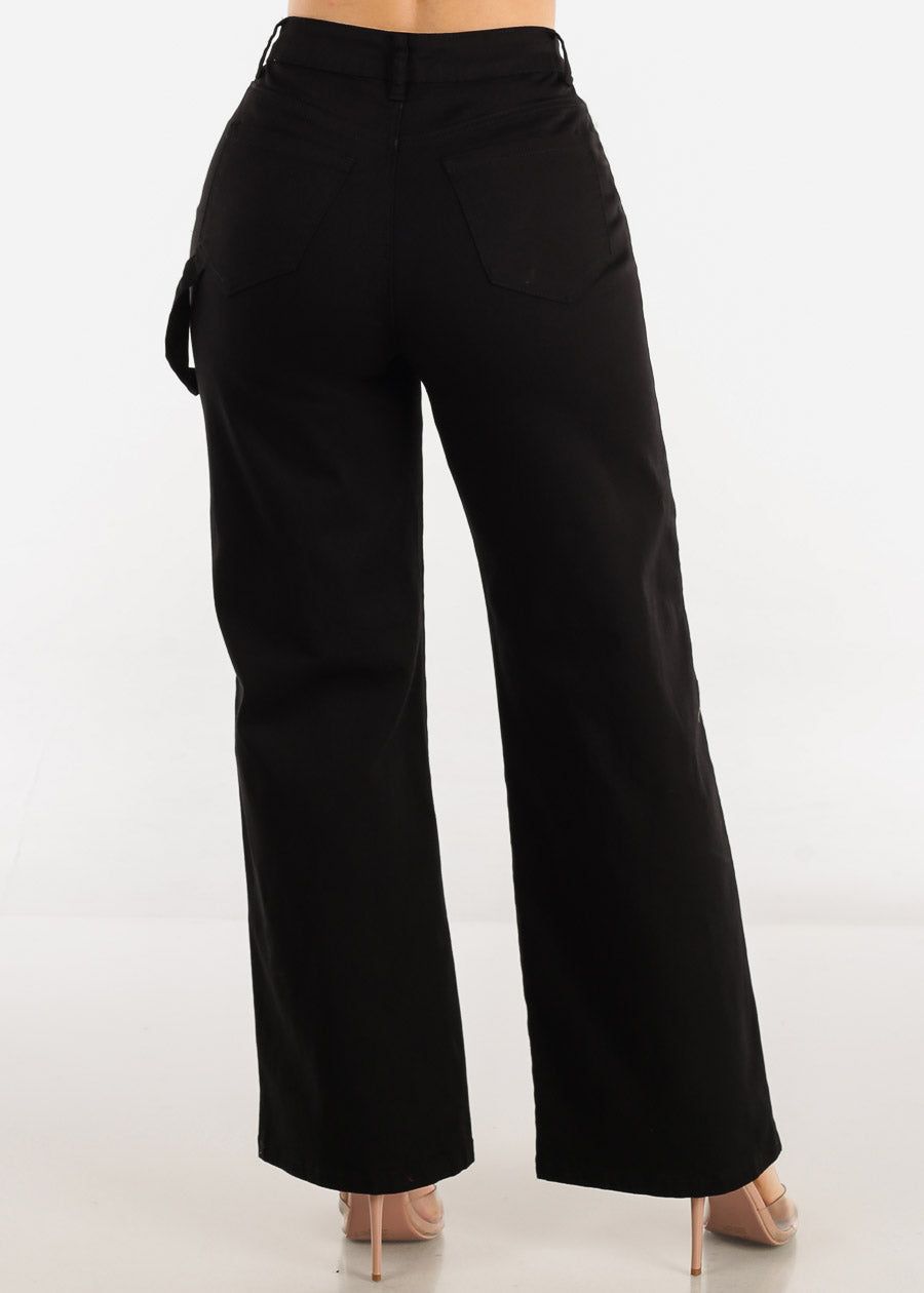 Black High Waisted Wide Leg Straight Pants sold by Moda product image thumbnail 4