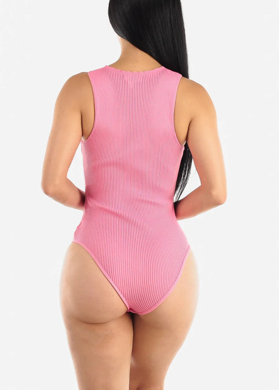 Square Neck Sleeveless Ribbed Bodysuit Pink sold by Moda product image thumbnail 4