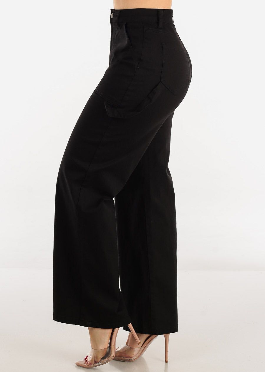Black High Waisted Wide Leg Straight Pants sold by Moda product image thumbnail 3