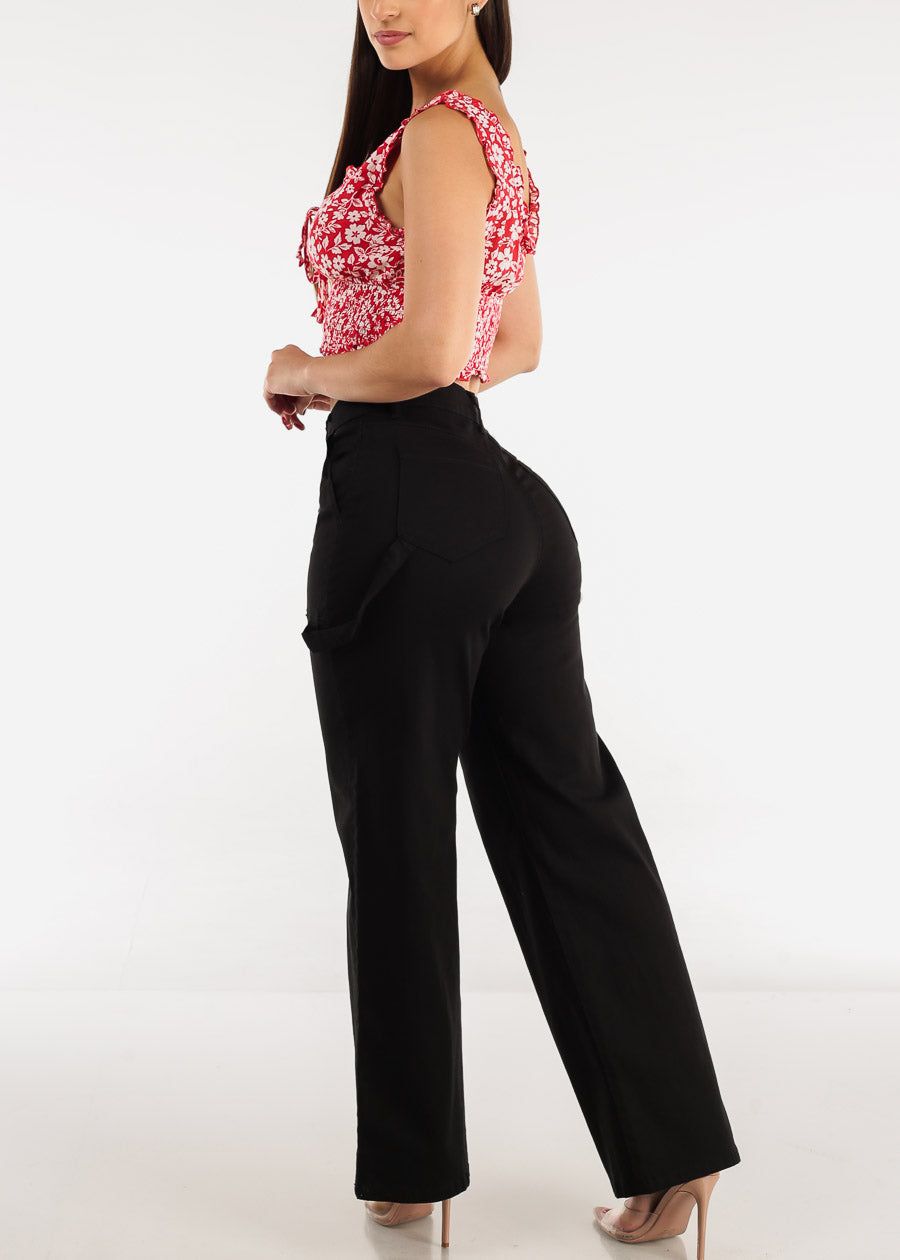 Black High Waisted Wide Leg Straight Pants sold by Moda product image thumbnail 5