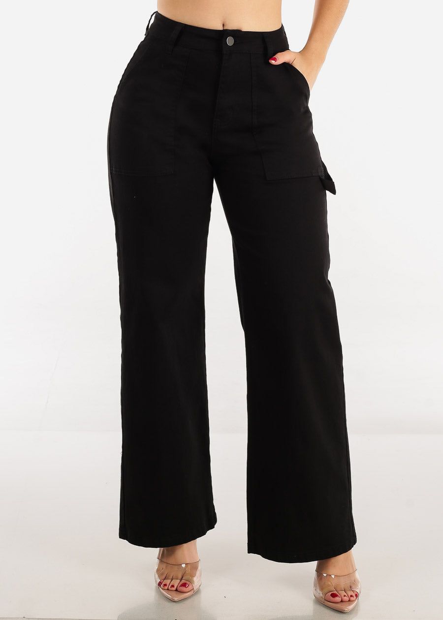 Black High Waisted Wide Leg Straight Pants sold by Moda
