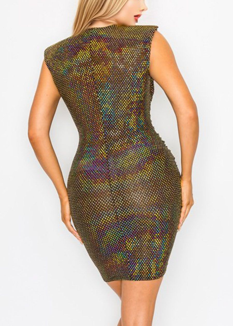 Sexy Gold Metallic Stretchy Overlap Mini Dress sold by Moda product image thumbnail 3