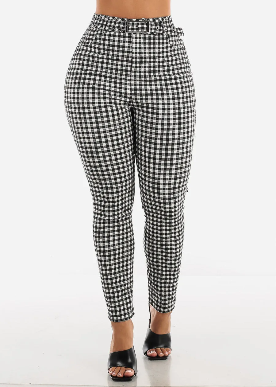 Belted Checkered Printed Skinny Pants sold by Moda