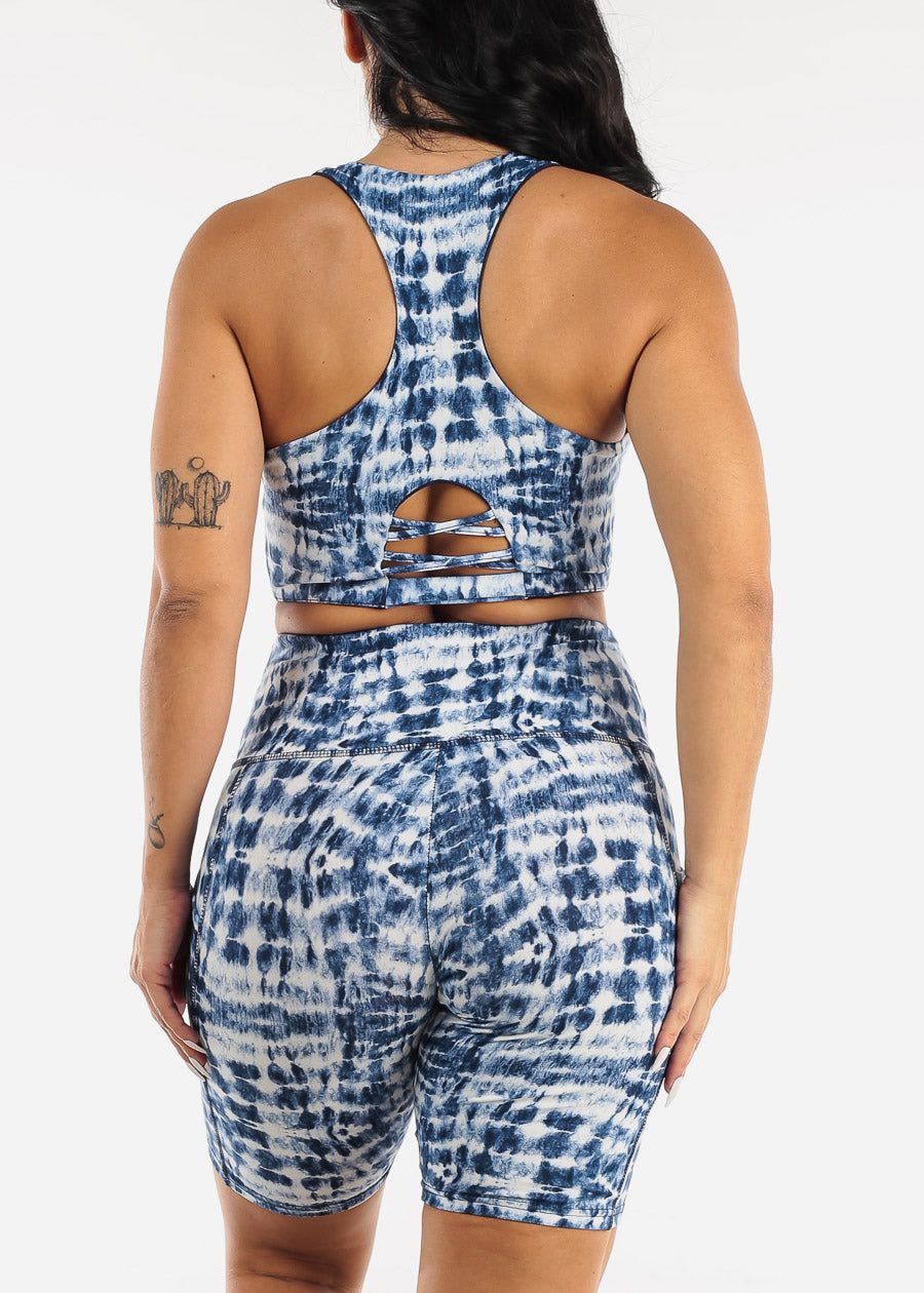 Racerback Sports Bra & High Rise Biker Shorts Blue Tie Dye (2 PCE SET) sold by Moda product image thumbnail 5