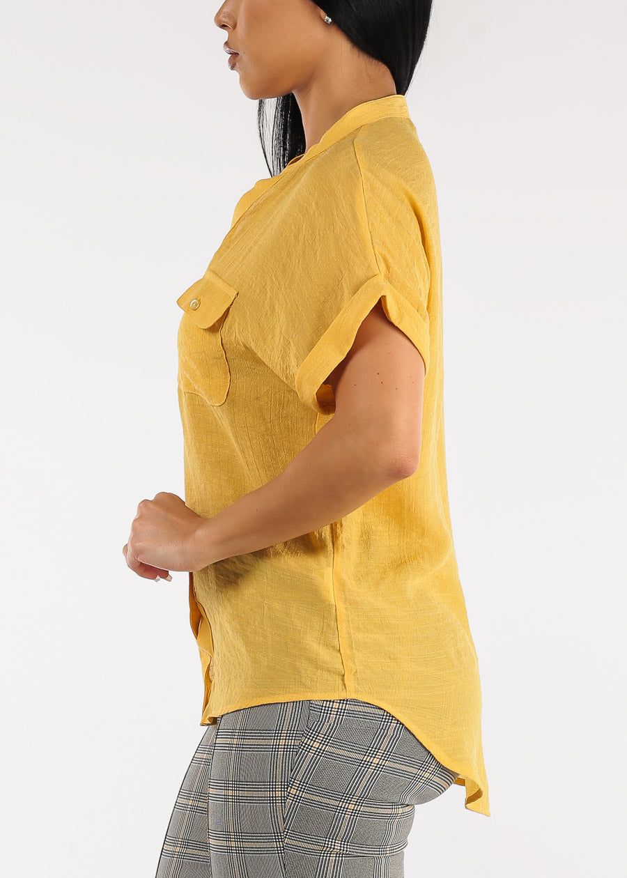 Short Sleeve Vneck Button Up Shirt Mustard sold by Moda product image thumbnail 4