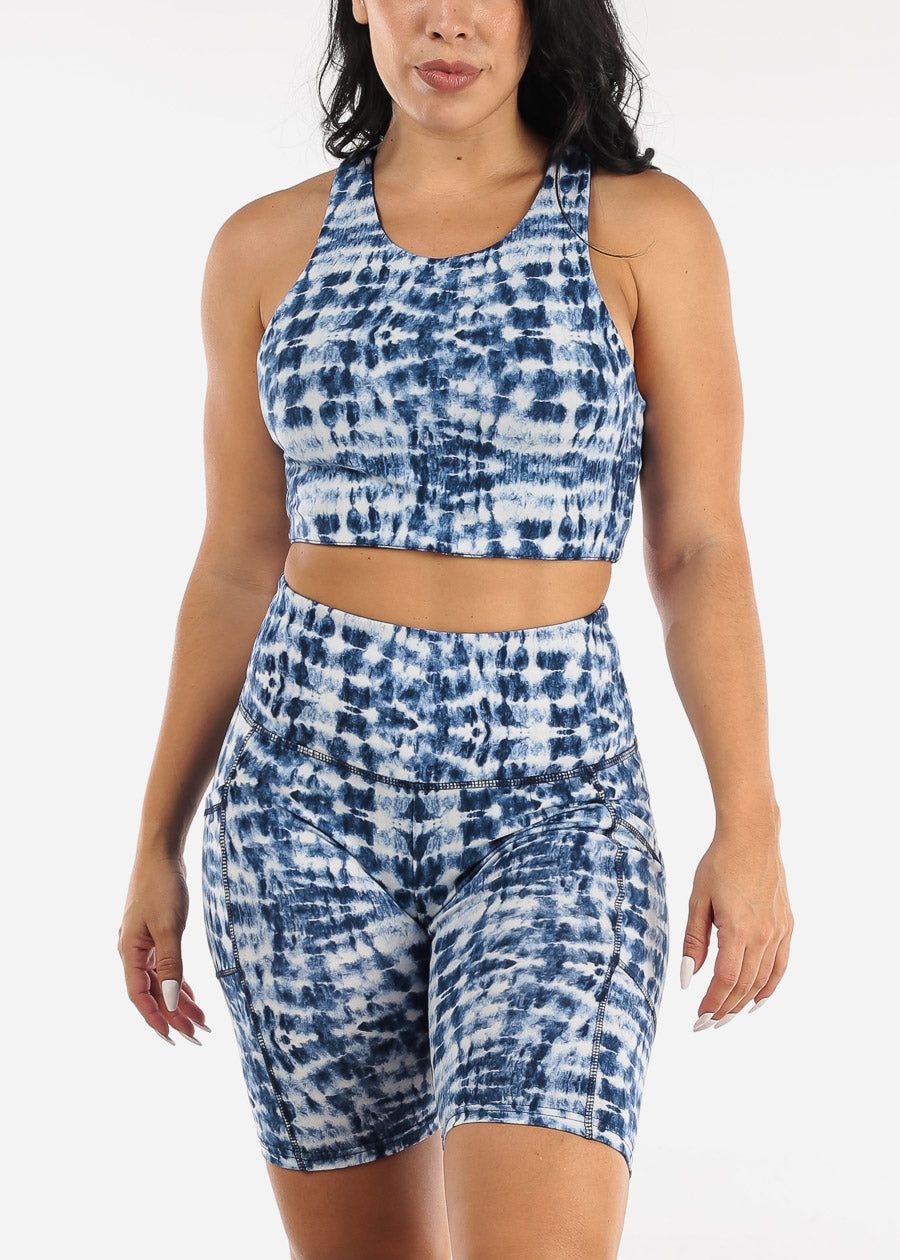 Racerback Sports Bra & High Rise Biker Shorts Blue Tie Dye (2 PCE SET) sold by Moda product image thumbnail 3