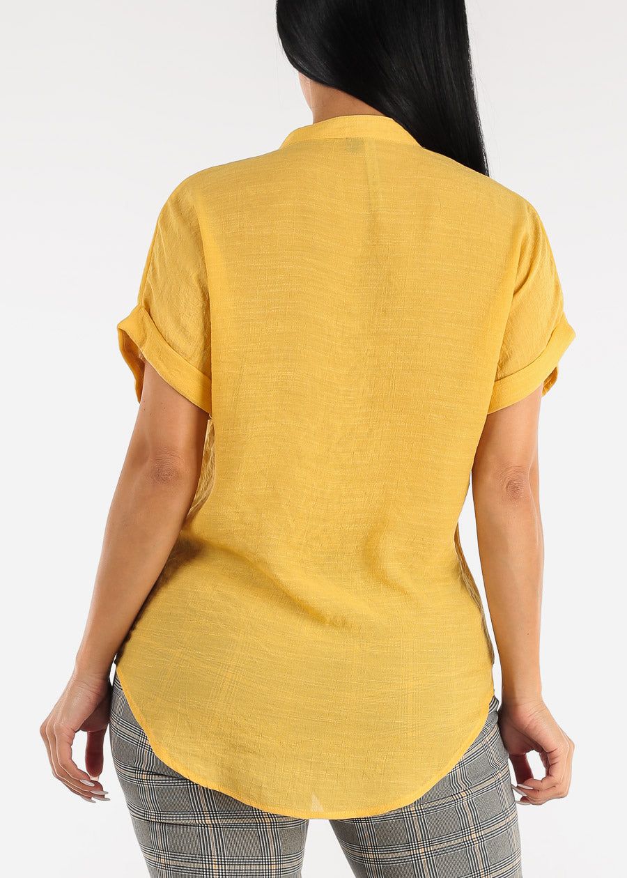 Short Sleeve Vneck Button Up Shirt Mustard sold by Moda product image thumbnail 5