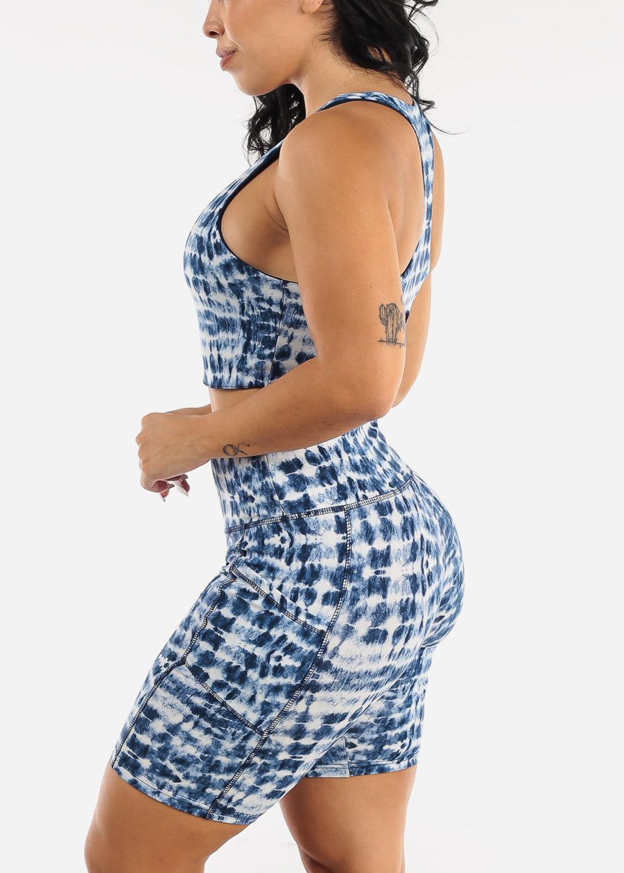 Racerback Sports Bra & High Rise Biker Shorts Blue Tie Dye (2 PCE SET) sold by Moda product image thumbnail 4