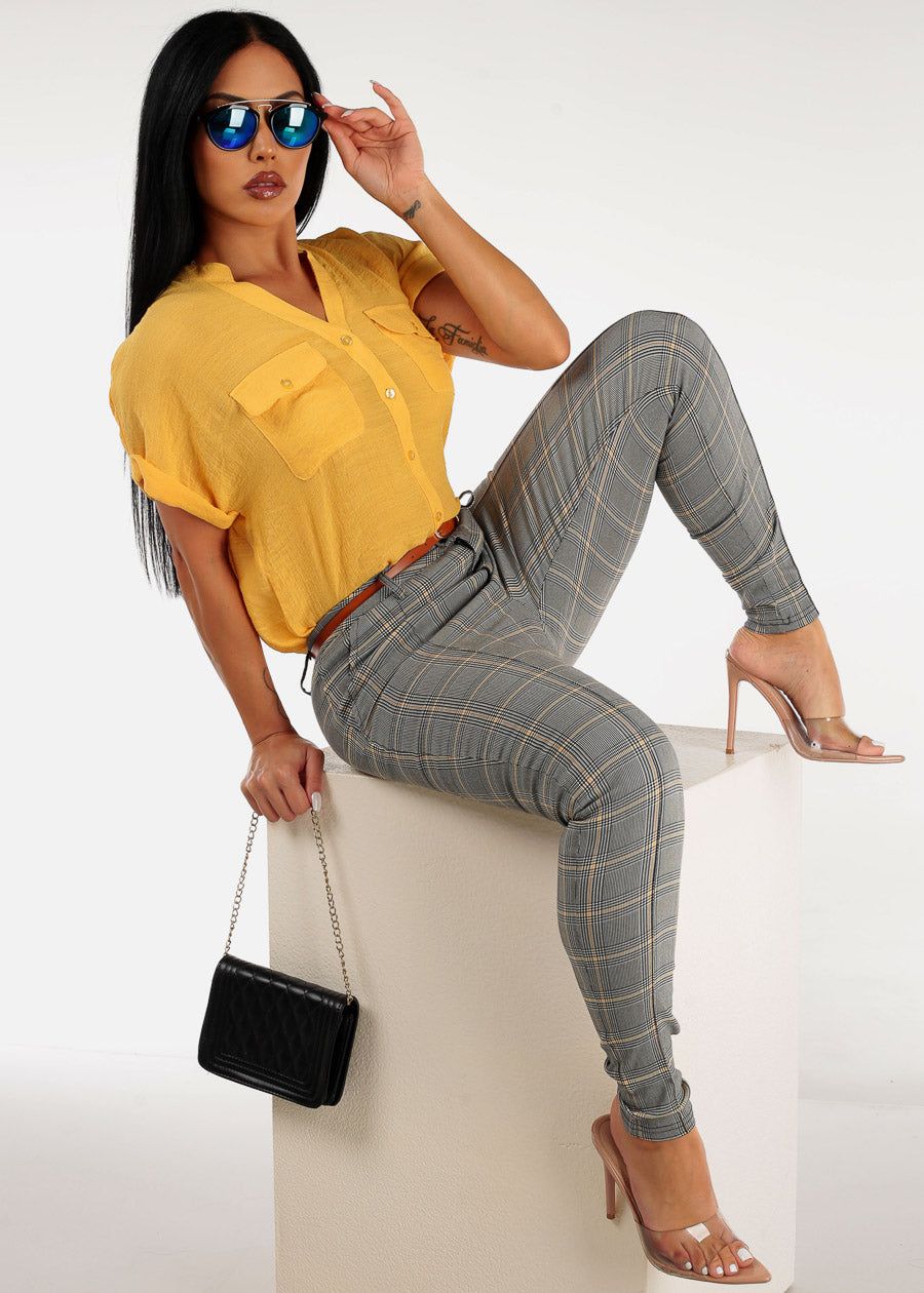 Short Sleeve Vneck Button Up Shirt Mustard sold by Moda product image thumbnail 6