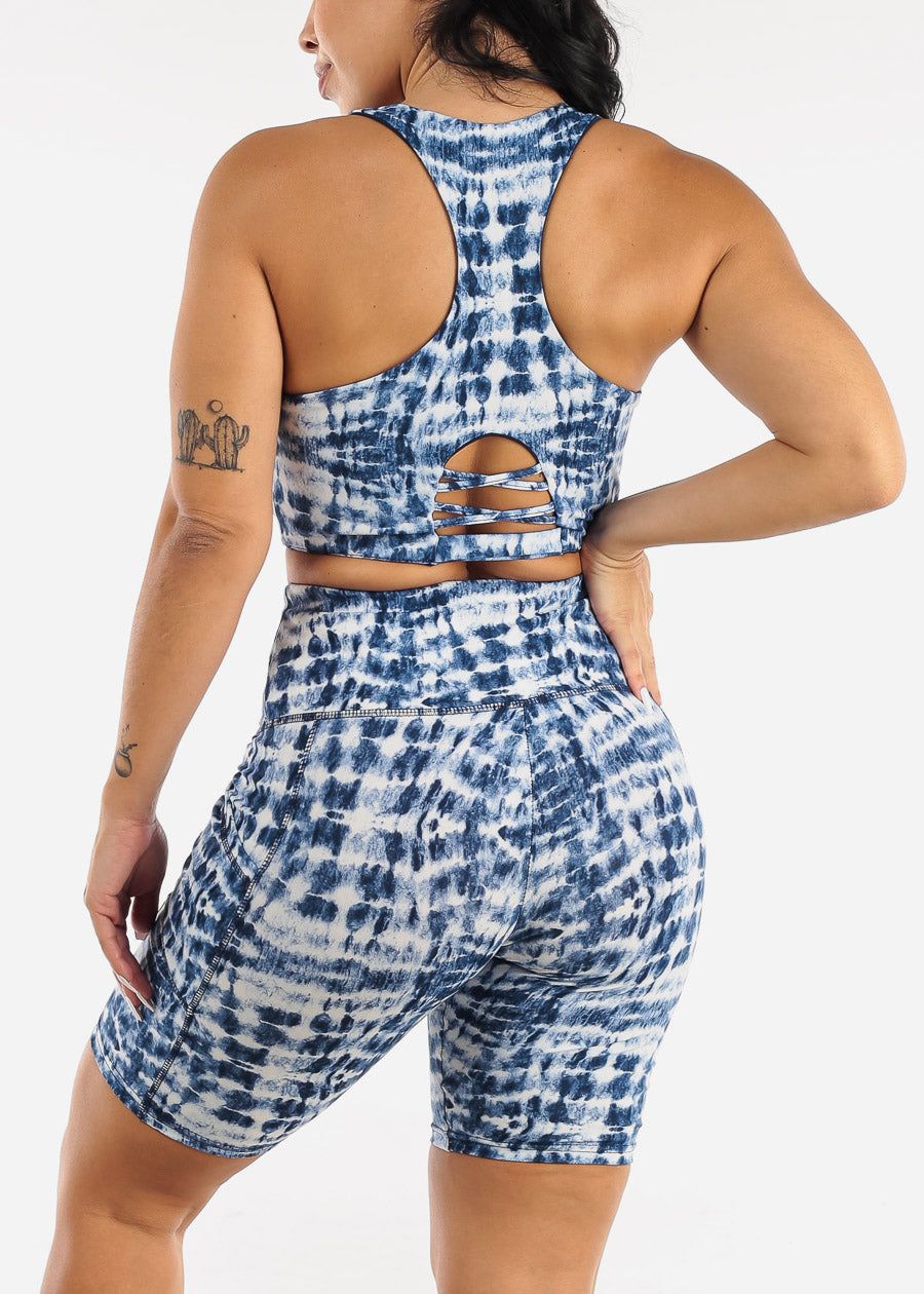 Racerback Sports Bra & High Rise Biker Shorts Blue Tie Dye (2 PCE SET) sold by Moda product image thumbnail 2