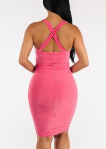 Sleeveless Ruched Sides Bodycon Dress Hot Pink sold by Moda