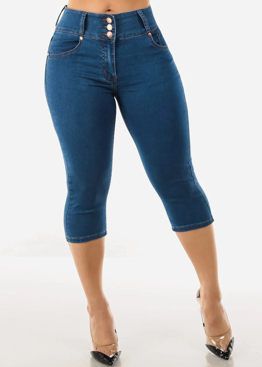 High Waisted Stretchy Butt Lift Denim Capris sold by Moda product image thumbnail 4