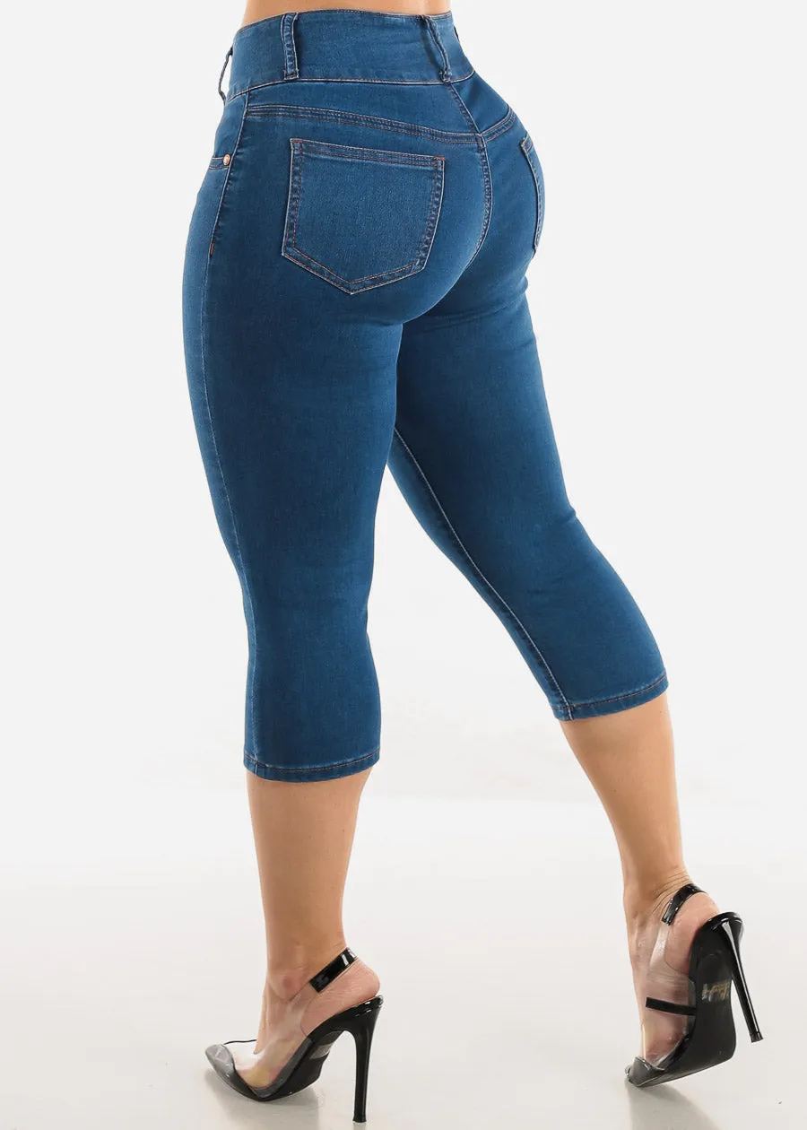 High Waisted Stretchy Butt Lift Denim Capris sold by Moda