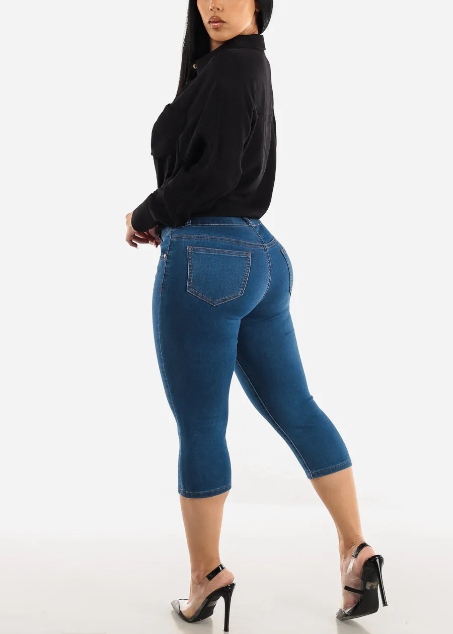 High Waisted Stretchy Butt Lift Denim Capris sold by Moda product image thumbnail 5