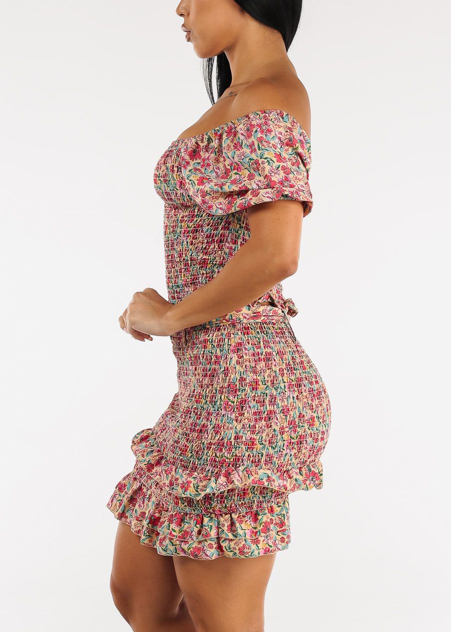 Floral Off Shoulder Crop Top & Mini Skirt Peach (2 PCE SET) sold by Moda product image thumbnail 3