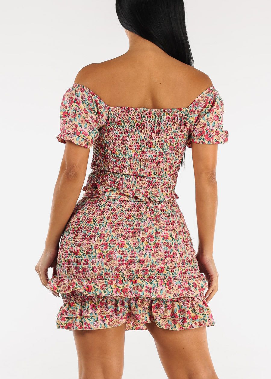 Floral Off Shoulder Crop Top & Mini Skirt Peach (2 PCE SET) sold by Moda product image thumbnail 4