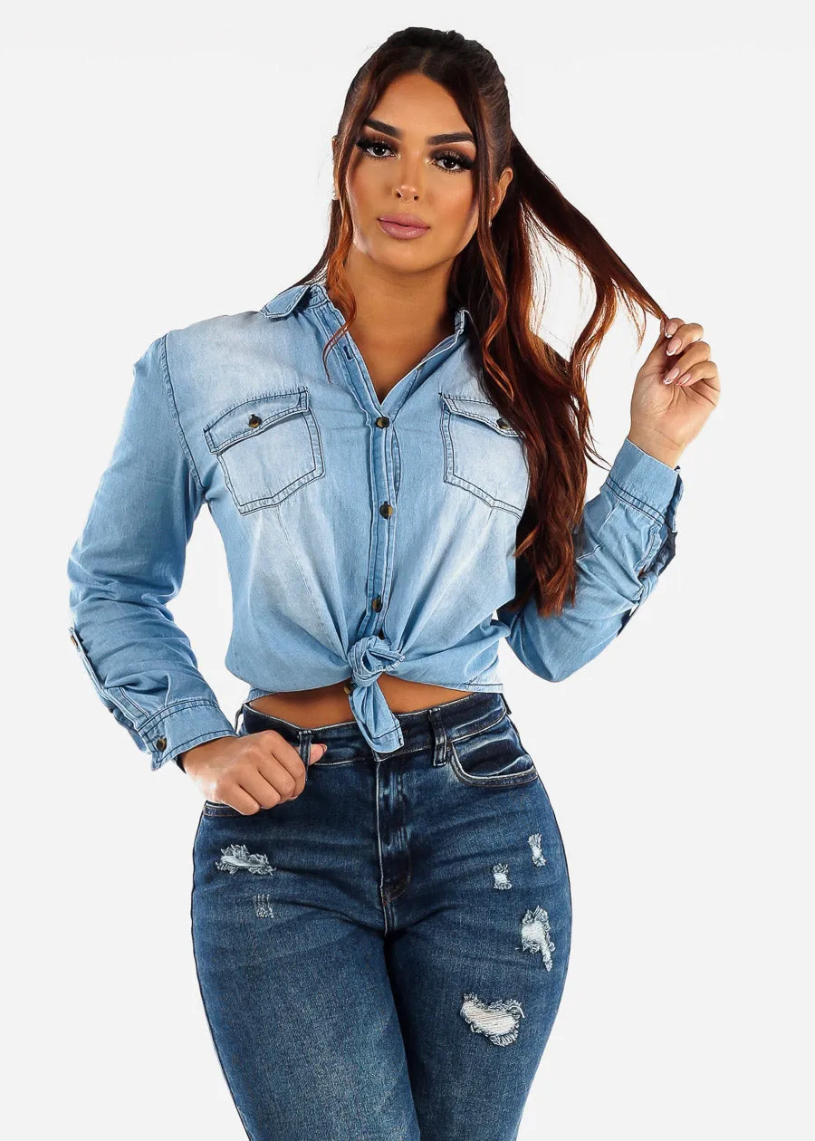 Lightweight Denim Button Up Shirt sold by Moda product image thumbnail 2