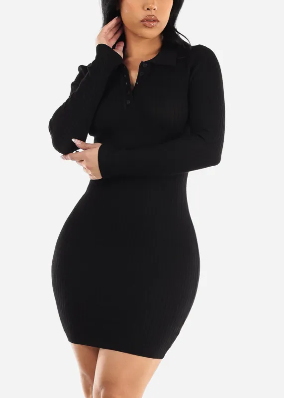 Black Long Sleeve Bodycon Mini Sweater Dress sold by Moda