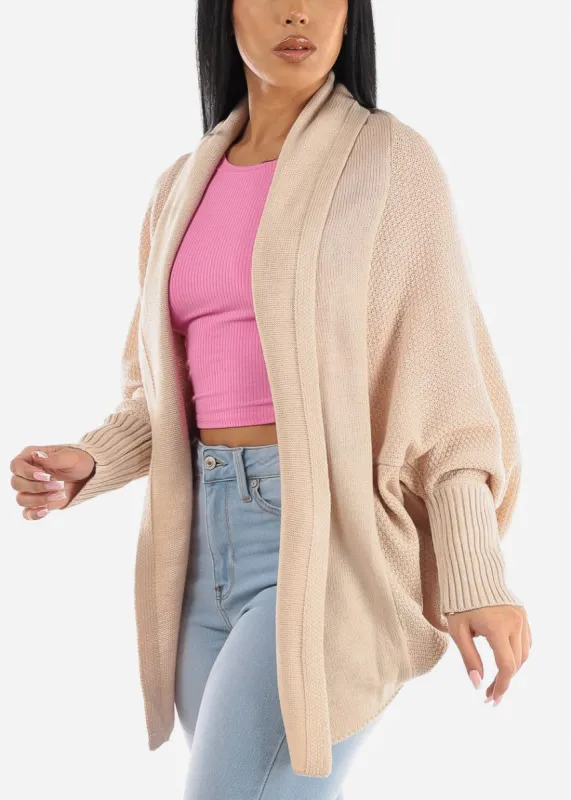 Long Dolman Sleeve Knitted Cardigan Beige sold by Moda