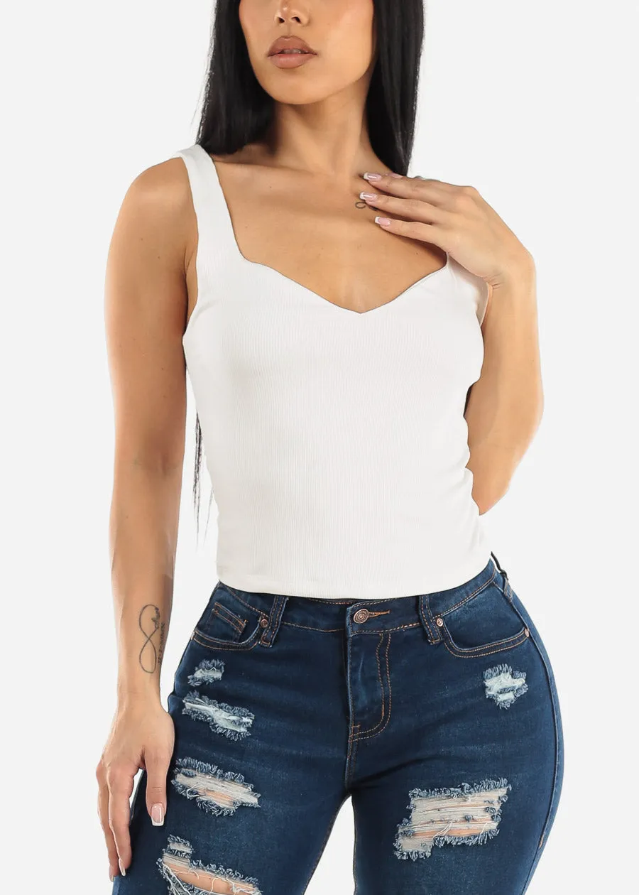 White Sweetheart Neckline Tank Top sold by Moda