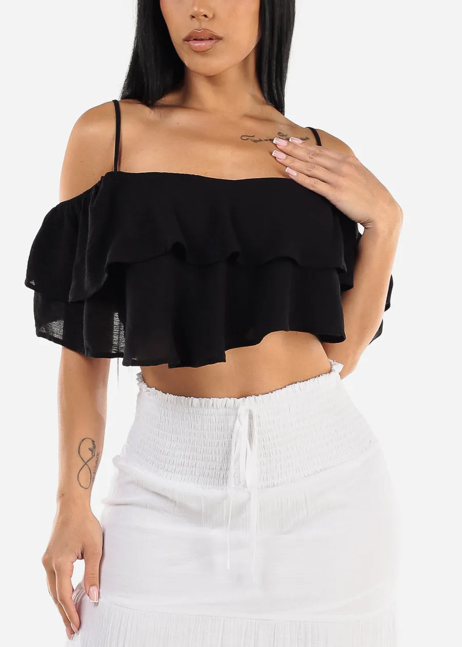Black Ruffled Off Shoulder Crop Top sold by Moda product image thumbnail 5