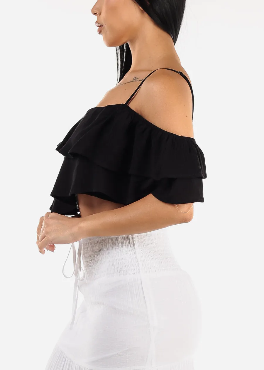 Black Ruffled Off Shoulder Crop Top sold by Moda product image thumbnail 3