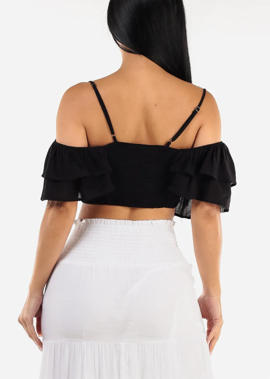 Black Ruffled Off Shoulder Crop Top sold by Moda product image thumbnail 4