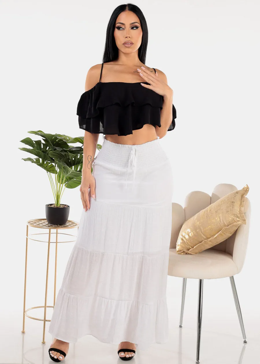 Black Ruffled Off Shoulder Crop Top sold by Moda product image thumbnail 2