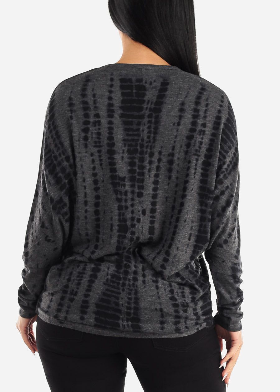 Tie Dye Long Sleeve Dolman Tunic Top Charcoal sold by Moda product image thumbnail 4