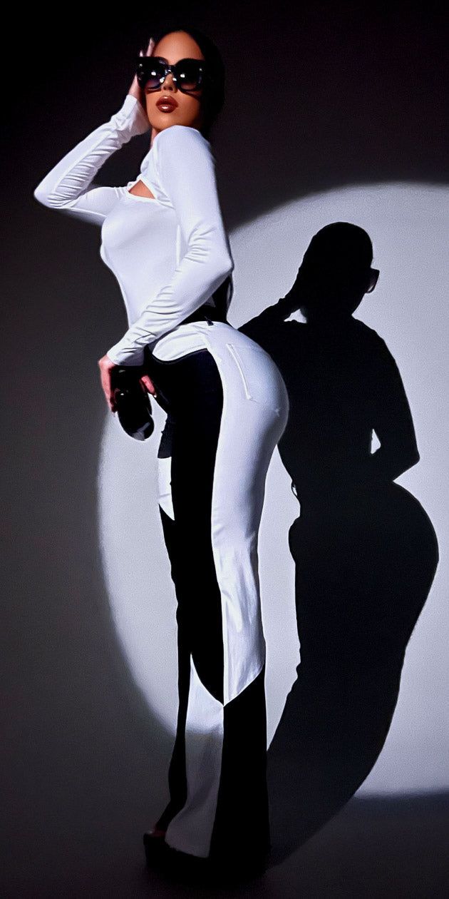 Black & White Wide Legged Pants with White Long Sleeve Cut Out Top sold by Moda product image thumbnail 2