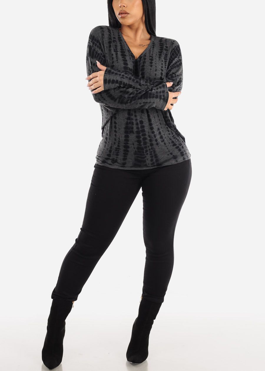 Tie Dye Long Sleeve Dolman Tunic Top Charcoal sold by Moda product image thumbnail 2