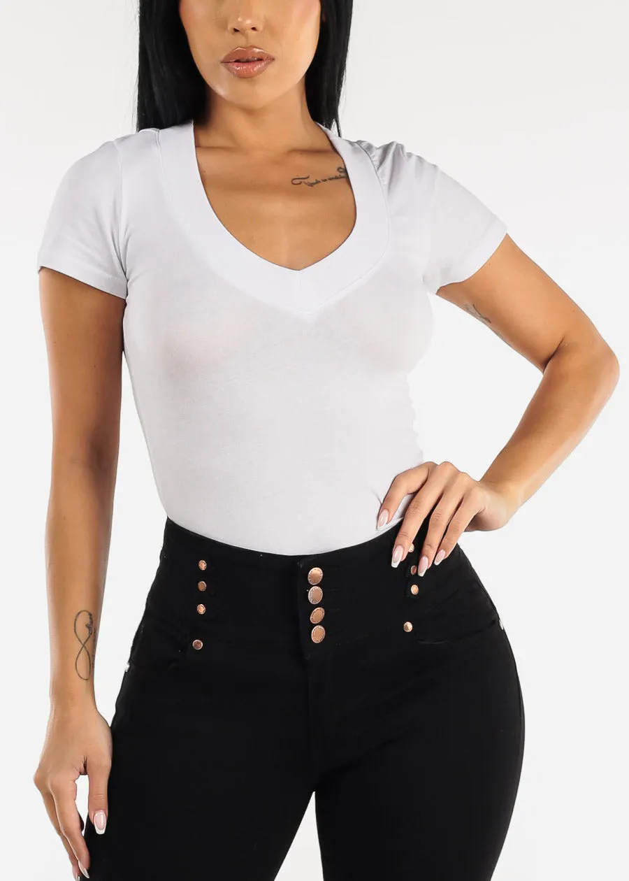 V-Neck Basic T-Shirt (White) sold by Moda