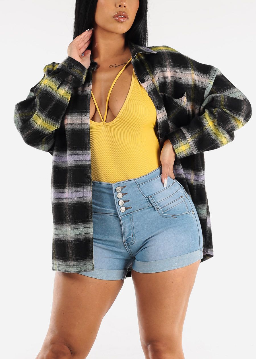 Long Sleeve Black Oversized Plaid Shirt sold by Moda product image thumbnail 3