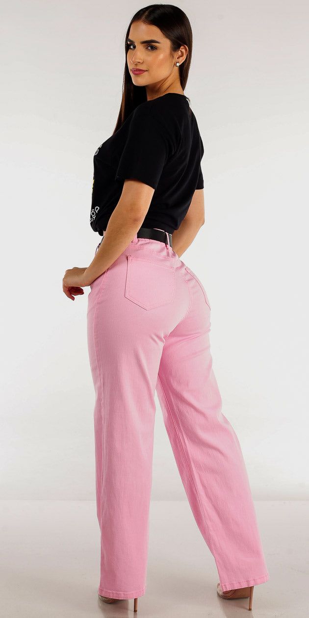 Pink Straight Wide Leg Cargo Pants with Black Short Sleeve Graphic Tee "Always Savage" sold by Moda product image thumbnail 2