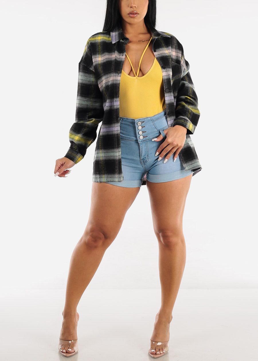 Long Sleeve Black Oversized Plaid Shirt sold by Moda product image thumbnail 4