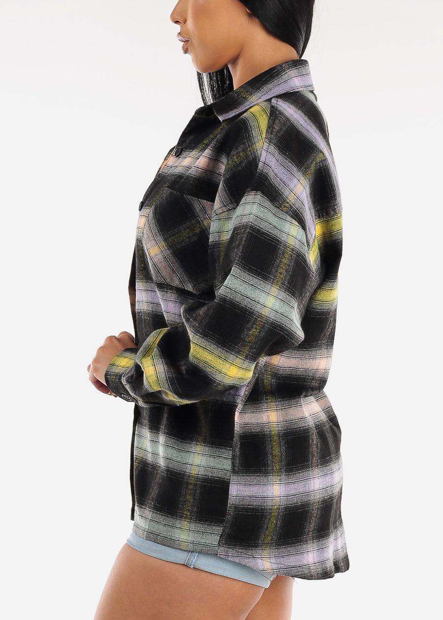 Long Sleeve Black Oversized Plaid Shirt sold by Moda product image thumbnail 5