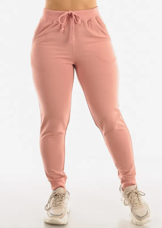 Drawstring Waist French Terry Jogger Pants Mauve sold by Moda