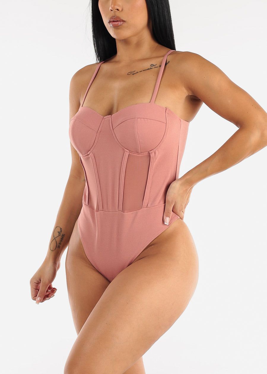 Sleeveless Pink Thong Corset Bodysuit sold by Moda product image thumbnail 2