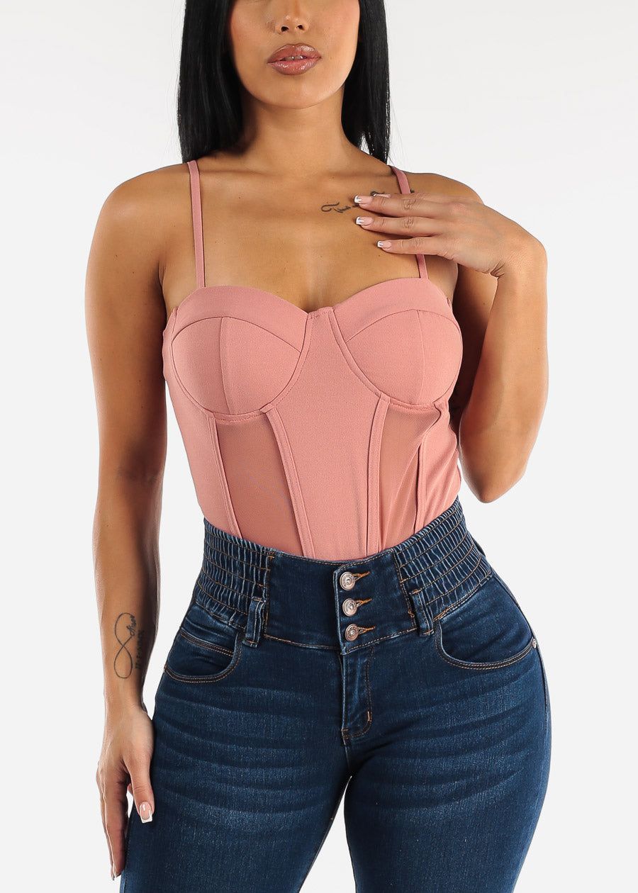 Sleeveless Pink Thong Corset Bodysuit sold by Moda