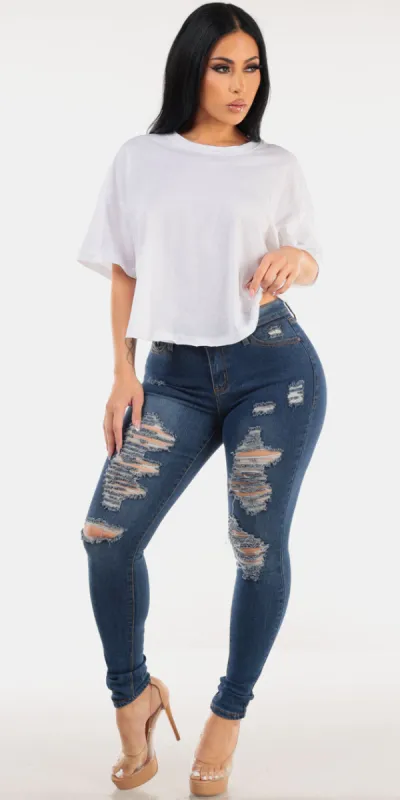 White Ripped Denim Outfit sold by Moda